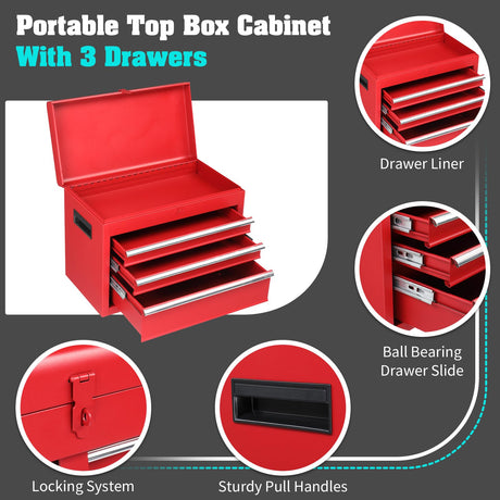 Winado 4-Drawer Rolling Tool Chest with Wheels & Lock, Tool Box with Large Storage Cabinet and Adjustable Shelf, Removable Portable Top Box for Garage, Warehouse, Factory (Red) Winado
