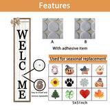 Interchangeable Welcome Sign for Front Porch Standing 45"X9" Large with 12 Pcs Replaceable Icons Outdoor Decorations Frame Tall Vertical Outside Farmhouse Rustic Door Decor (Wood) Surfapans