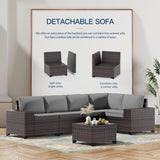 Kullavik Outdoor Patio Furniture Set,12 Pieces Sectional Rattan Sofa Set Brown PE Rattan Wicker Patio Conversation Set with 10 Seat Cushions and 2 Tempered Glass Coffee Table,Grey Kullavik