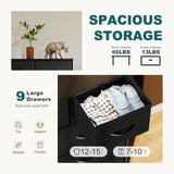 Atilioo Dresser for Bedroom with 9 Drawers, Anti-Tip Tall Fabric Chests Storage Organizer Tower Furniture with Wooden Top Metal Frame for Clothes, Closet, Living Room, Hallway, Entryway Atilioo