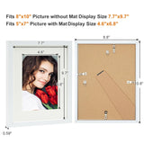 LBECUA 8x10 Picture Frame Set of 6, Display Pictures 8x10 without Mat or 5x7 with Mat, Horizontal and Vertical for Wall and Tabletop, White LBECUA