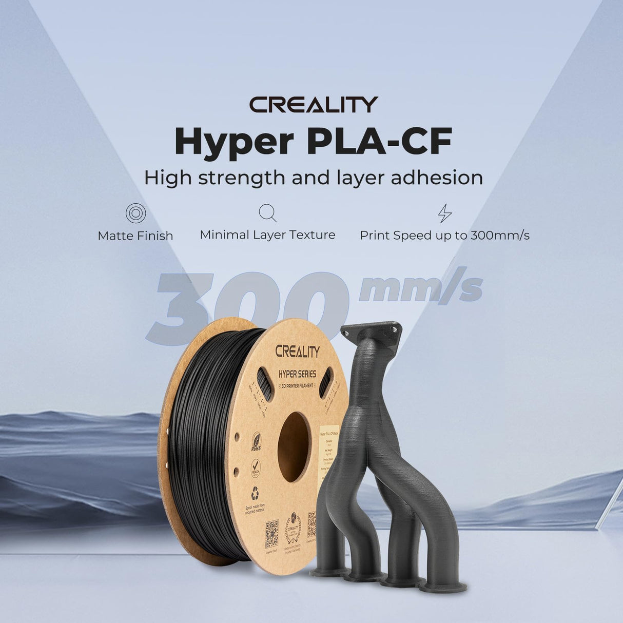 Creality 3D Printer Filament PLA Carbon Fiber Filament 1.75mm for K1C, Hyper PLA-CF for High Speed 50-300mm/s, 1kg(2.2lbs)/Spool, Dimensional Accuracy +/- 0.03 mm (Black) Creality