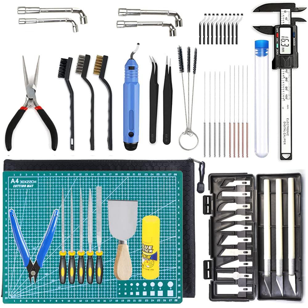 3DZWMAN 55PCS FDM 3D Printer Tool Kit Cleaning Nozzle Tool, Grinding Tools,Calipers,3D Model Repair and Cleaning Brush - WoodArtSupply