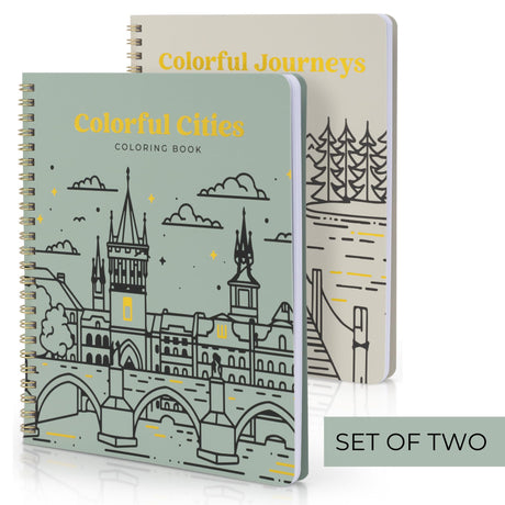 Beautiful Adult Coloring Book Set of 2 for Relaxation - Inspirational Adventures and Landmarks Scenery For the Spirit of Wanderlust - Perfect Stress-Relieving Gift for Women ZICOTO