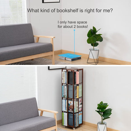 COPREE 5-Tier Walnut Bamboo Rolling Bookshelf with 360° Rotation and Wheels COPREE