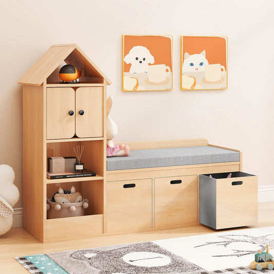 Halitaa Oak Castle Kids Bookcase with Reading Nook and Toy Storage Organiser - WoodArtSupply