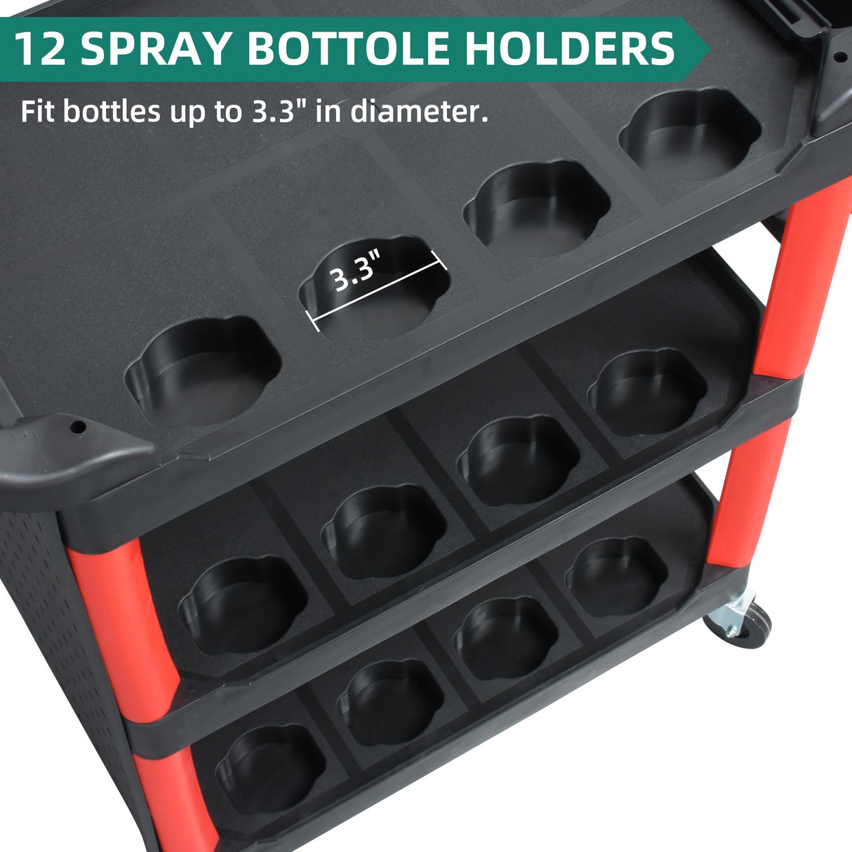 YITAHOME Auto Detailing Cart with Wheels, 3 Tier Rolling Detail Cart with Long Hanging Plate & Hooks & Hanging Bucket, Car Wash Organizer Cart for Detailers Garage, Workshop, Repair Shop, Storage Tool YITAHOME