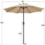 Yaheetech 9FT Garden Table Umbrella with 30lb Base, Patio Market Umbrella with Push Button Tilt, Crank and 8 Sturdy Ribs, Outdoor Umbrella w/Base Included Heavy Duty - Tan Yaheetech