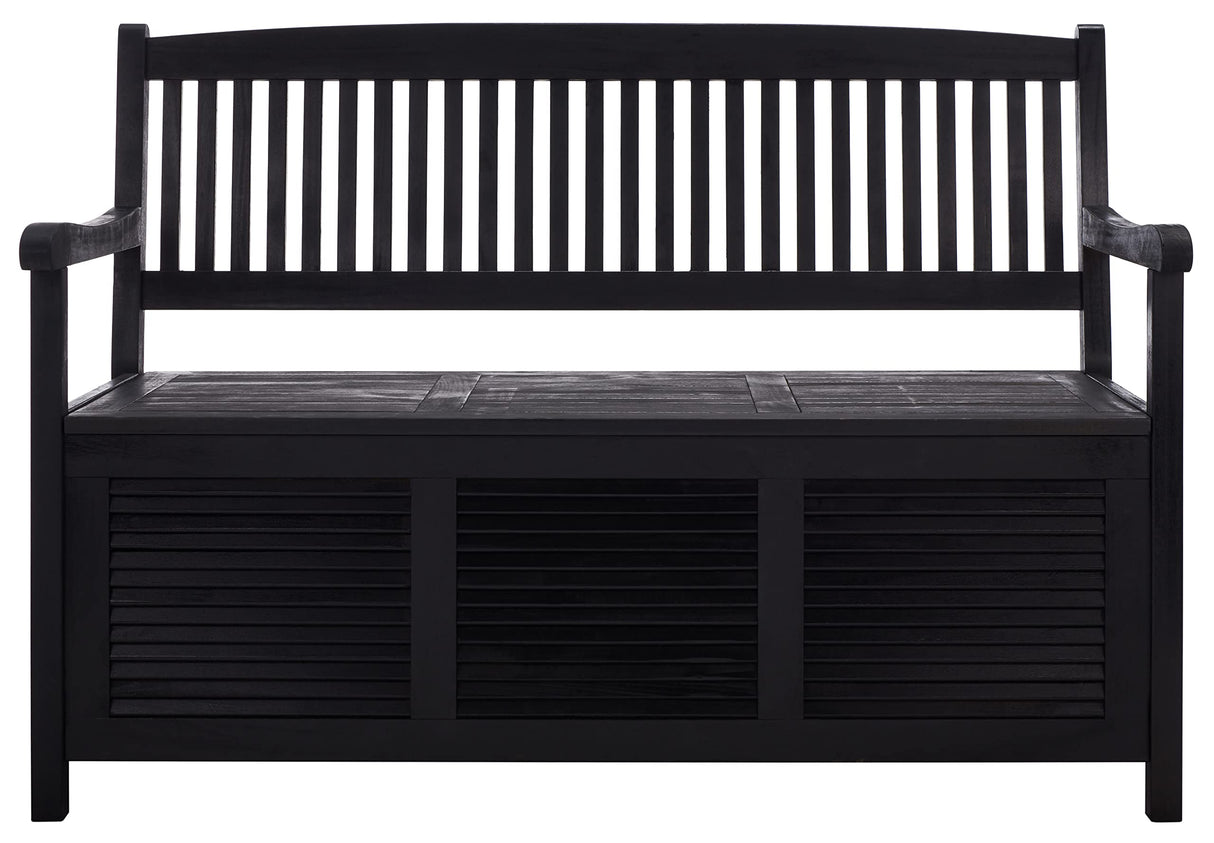 SAFAVIEH Outdoor Collection Brisbane Black Acacia Wood Storage Bench SAFAVIEH