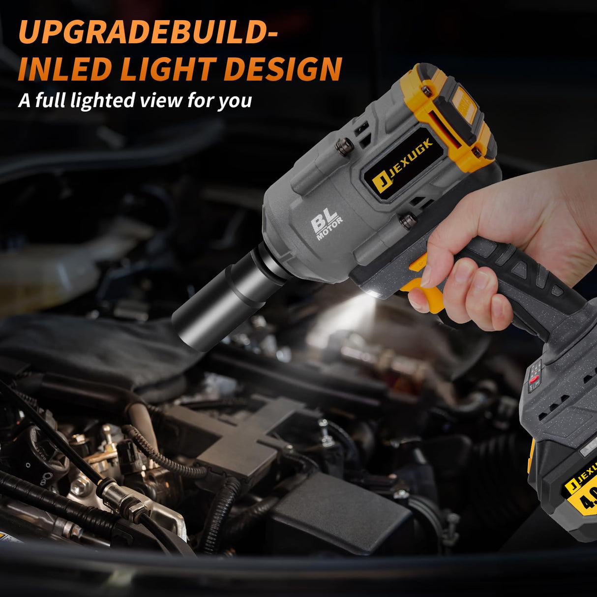 JEXUGK 1500Nm Impact Wrench, 1/2" 1107ft-lbs Cordless Impact Gun with 2 x 4.0Ah Battery, 21V High Torque Power Impact Driver with 6 Sockets,Pistola Llave De Impacto for Truck RV Car Heavy Construction JEXUGK