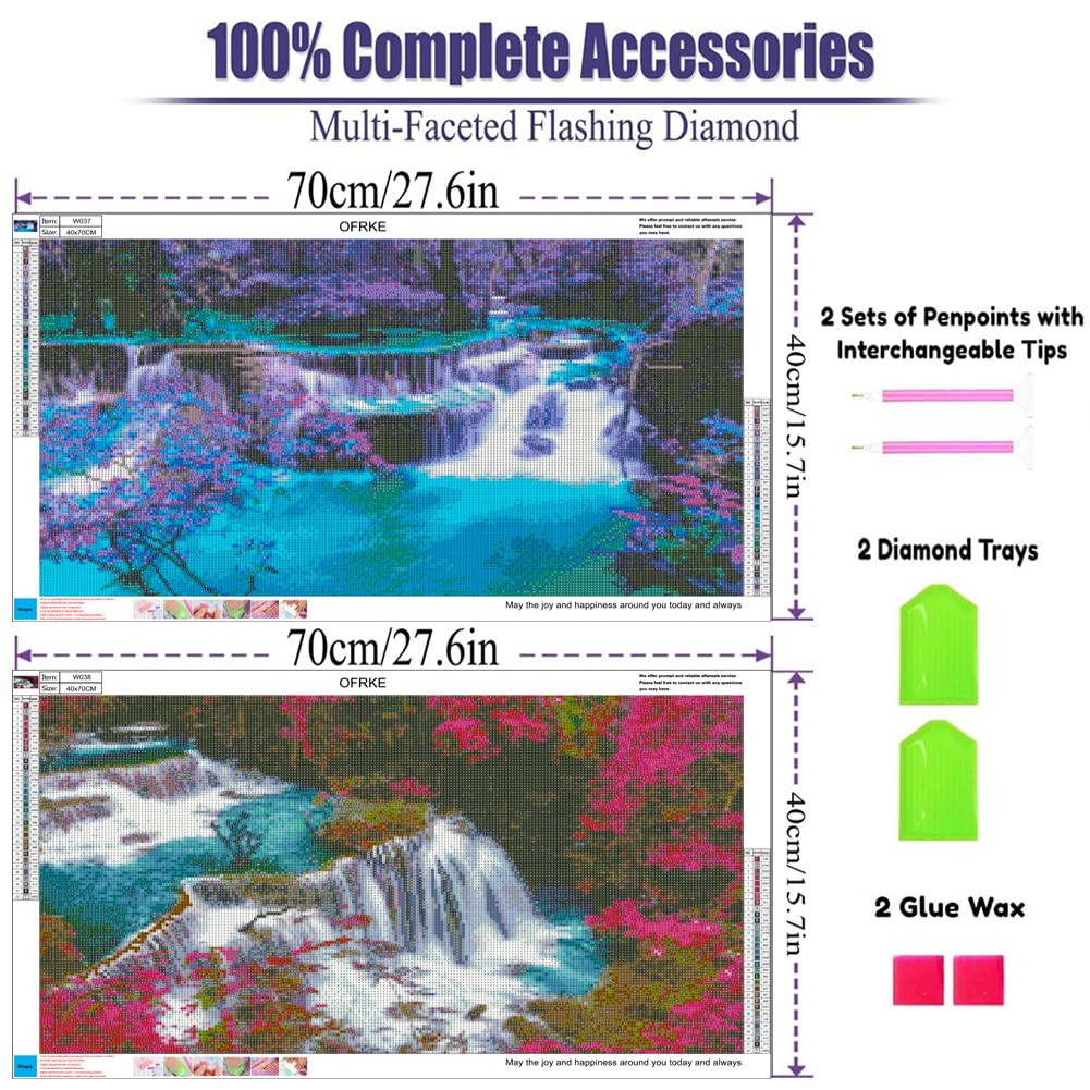2 Pack Diamond Painting Kits，Large 5D DIY Lake Waterfall Diamond Painting Kits for Adults，DIY Full Drill Crystal Rhinestone Arts and Crafts，Gem Art Painting with Diamond Home Wall Decor (28X16inch) OFRKE