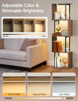OUTONLIFE 5 Tier S-Shaped Geometric Bookshelf with LED Light, 3 Color Temperatures, Touch & Remote Control, Dimmable Standing Bookcase, Small Display Shelf for Living Room, Bedroom, Office OUTONLIFE