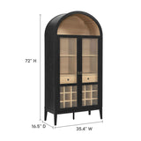 Modway Nolan Modern Farmhouse Arched Bar Cabinet in Black Wood Grain - 72 Inch Tall Wine Storage Cabinet with Glass Doors and Wine Rack - Large Liquor Cabinet for Dining or Living Room Modway