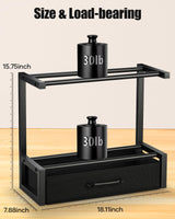 2-Tier Desktop Filament Storage Rack with Fabric Drawer - 3D Printer Filament Spools Holder Shelf for PLA/ABS/TPU Filaments, Tabletop Organizer for Home Office, Workshop Studio (Black Single Row) Rackgolfic