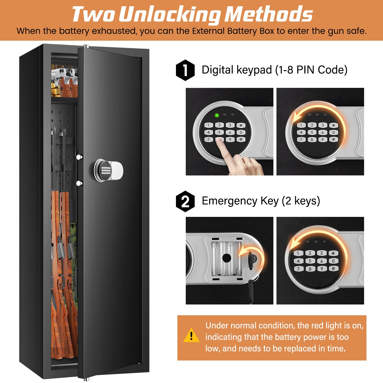 [Upgraded] 6-8 Fireproof Gun Safe Rifle, 51" Deeper and Larger Long Gun Safes for Home, Heavy Duty Anti-Theft Gun Cabinets for Rifles with 3 Pistol Rack & Silent Mode (Us Stock) - WoodArtSupply