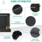 Modern Freestanding Floating Entertainment Center Floating TV Stand Wall Mounted TV Wall Panel for 70 inch TVs Home Theater with LED Strip Pull - Out Drawers and Overhead Shelf Black Naomi Home