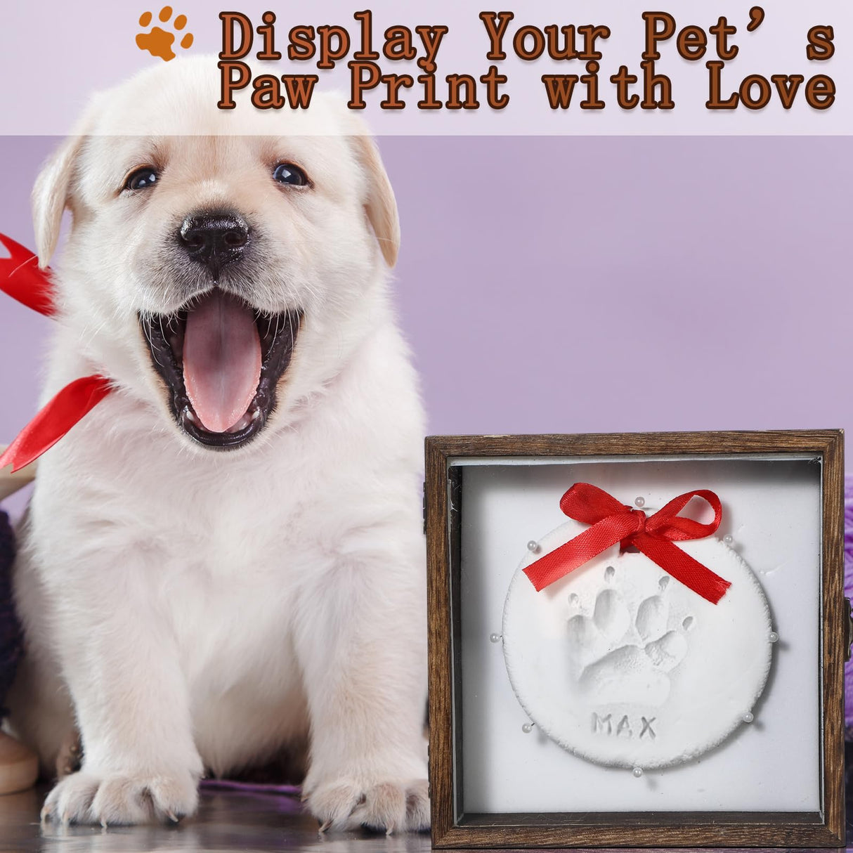 Chunful Dog Memorial Shadow Box with Paw Print Kit 5.9'' x 5.9'' Customized Clay Impression Kit Wooden Keepsake Display CasePet Christmas Ornament Gifts for Pet Lovers Dog Cat DIY Ornament Chunful