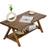 HOKYHOKY Solid Wood Coffee Table - 42.5” Firwood Farmhouse Rustic Wooden Coffee Tables for Living Room, Solid Firwood Rectangle Coffee Table, Center Table for Living Room, Brown HOKYHOKY