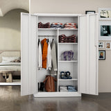 BYNSOE Metal Storage Locker Cabinet, Metal Locker 72” White Tall Steel Wardrobe, Employees Locker with Hanging Rod Shelves and Lockable Doors for Home,School,Office-Assembly Required (White-Style 3) BYNSOE