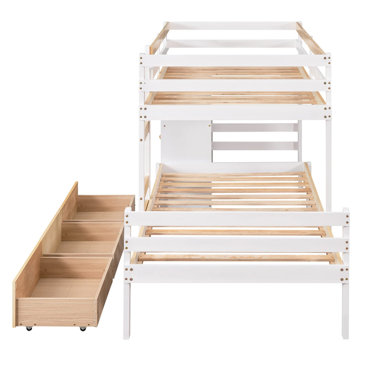 Bunk Bed Twin Over Twin with 6 Storage Drawers, Solid Wood Bunk Beds with Guardrails and Ladders for Kids Boys Girls Teens, No Box Spring Needed (Twin Over Twin Bunk Beds, Natural) Harper & Bright Designs