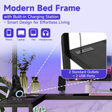 Full Size Metal Loft Bed Heavy-Duty Loft Bed Frame, LED Loft Bed Frame with L Shaped Desk, Wardrobe, Storage Stairs, Charging Station & Safety Guard for Kids Girls Boys, Space-Saving/Noise Reduced NicBex