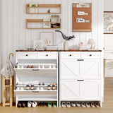oneinmil Shoe Storage Cabinet, Farmhouse Shoes Organizer with 2 Flip Drawers & 2 Sliding Drawers, Freestanding Narrow Shoe Rack Cabinet for Entryway, Hallway, Living Room, White oneinmil