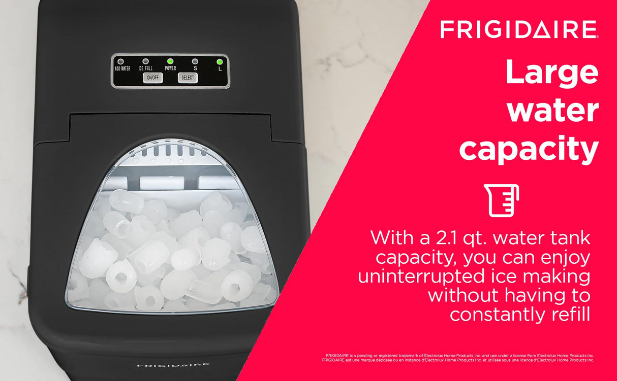 Frigidaire, 26 Lbs Portable Compact Icemaker, Ice Making Machine, Black, White, Medium Frigidaire