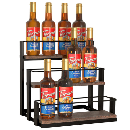 J JACKCUBE DESIGN Coffee Syrup Organizer Rack, Rustic Wood and Metal Wire, 3-Tier 12 Bottles Compartment Display Holder Coffee Station Bar Accessory for Syrup, Wine, Dressing(Black) - MK815A - WoodArtSupply