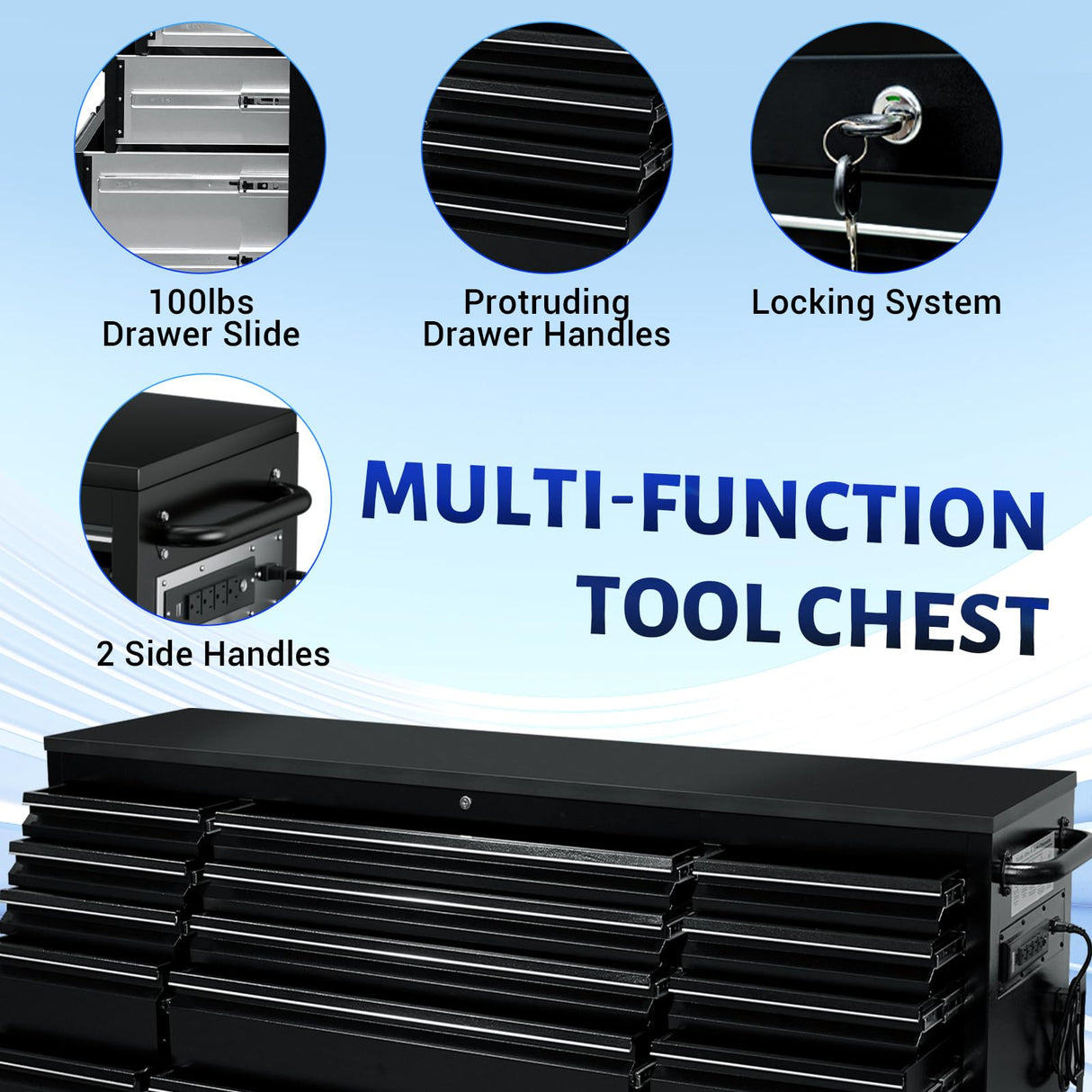 CHETTO C 72-inch Rolling Tool Chest Cabinet Mobile Workbench with 15 Storage Drawers and Wheels, Outlet Black Tool Box for Garage CHETTO C