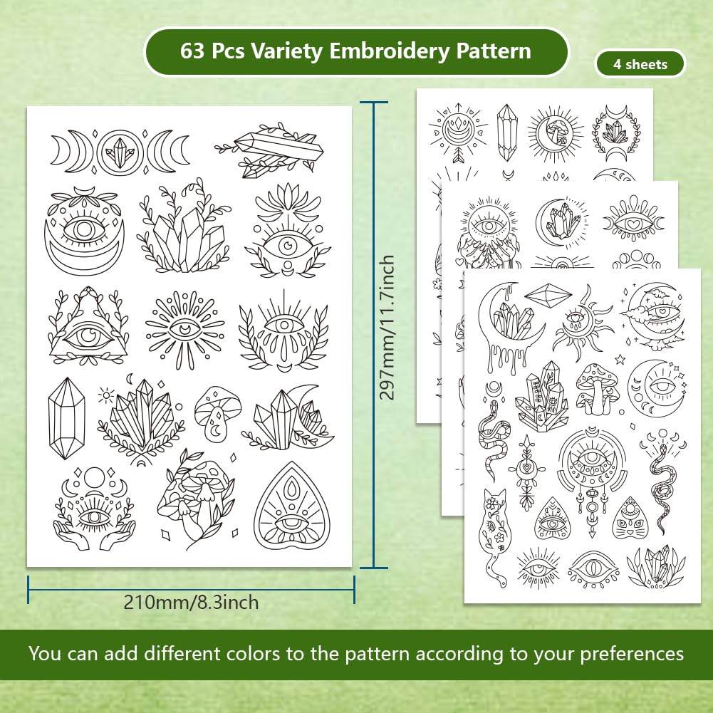 BENECREAT 4Sheets 63Pcs Water Soluble Embroidery, 11.7x8.3inch Devil's Eye Pattern Transfers Water Soluble Stabilizer for Embroidery Stick and Stitch Embroidery Designs BENECREAT