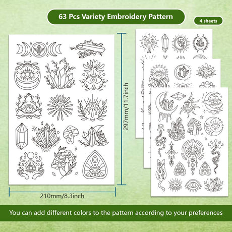 BENECREAT 4Sheets 63Pcs Water Soluble Embroidery, 11.7x8.3inch Devil's Eye Pattern Transfers Water Soluble Stabilizer for Embroidery Stick and Stitch Embroidery Designs BENECREAT