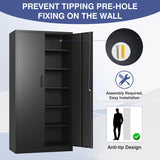 LISSIMO Metal Storage Cabinet with Lock,72" Tall Storage Cabinet with Doors and Adjustable Shelves,Steel Locking Cabinets for Garage,Home Office,Pantry,School,Hospital(Black) LISSIMO