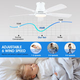 Surtime 52" Ceiling Fans with Lights-Low Profile Ceiling Fan with Light and Remote/APP Control,Flush Mount,DC Reversible,LED Dimmable Ceiling Fans for Bedroom,Indoor/Outdoor Patio Use(White) Surtime