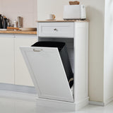 Spurgehom 13 Gallons Tilt Out Trash Cabinet Kitchen Waste Bins Free Standing Laundry Hamper Recycling Cabinet Trash Can Holder with Hideaway Drawer Pet Proof Trash Can for Living Room, White Spurgehom