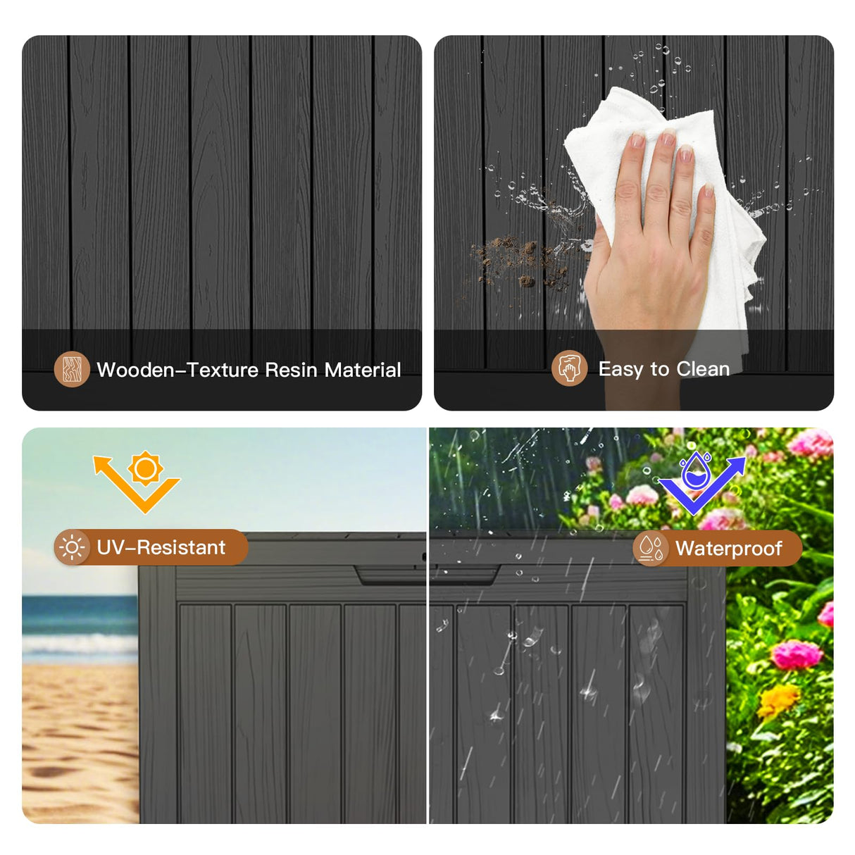 Treillage Tale Outdoor Storage Deck Box, 45 Gallon Outside Storage Box Waterproof Deck Box, Lockable Patio Storage Box UV-Resistant for Garden Furniture, Black Treillage Tale