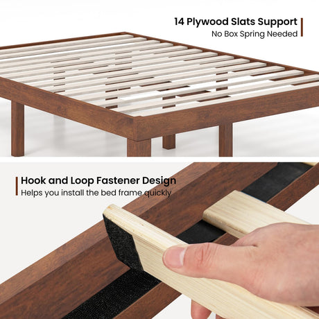 KOMFOTT 14-Inch Brown Cherry Solid Wood Platform Bed Frame with Under-Bed Storage KOMFOTT