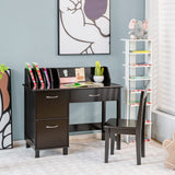 HONEY JOY Kids Desk and Chair Set, Wooden Children School Study Table and Chair w/Drawer, Storage Shelf & Cabinets, Student Computer Workstation Writing Desk for Bedroom, 3-8 Years Old (Dark Brown) HONEY JOY