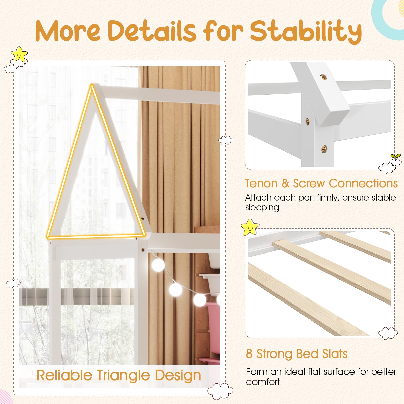 Giantex White Twin House Bed Frame with Canopy – Montessori-Inspired Low Floor Bed for Kids - WoodArtSupply