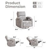 Oversized Power Recliner Chair Swivel Glider with Massage and Heat, Swivel Rocker Recliner with Adjustable Armrests, 26" Nursery Chair with Adjustable Headrest, Rocker Nursery Recliner, Light Grey Rhevoy