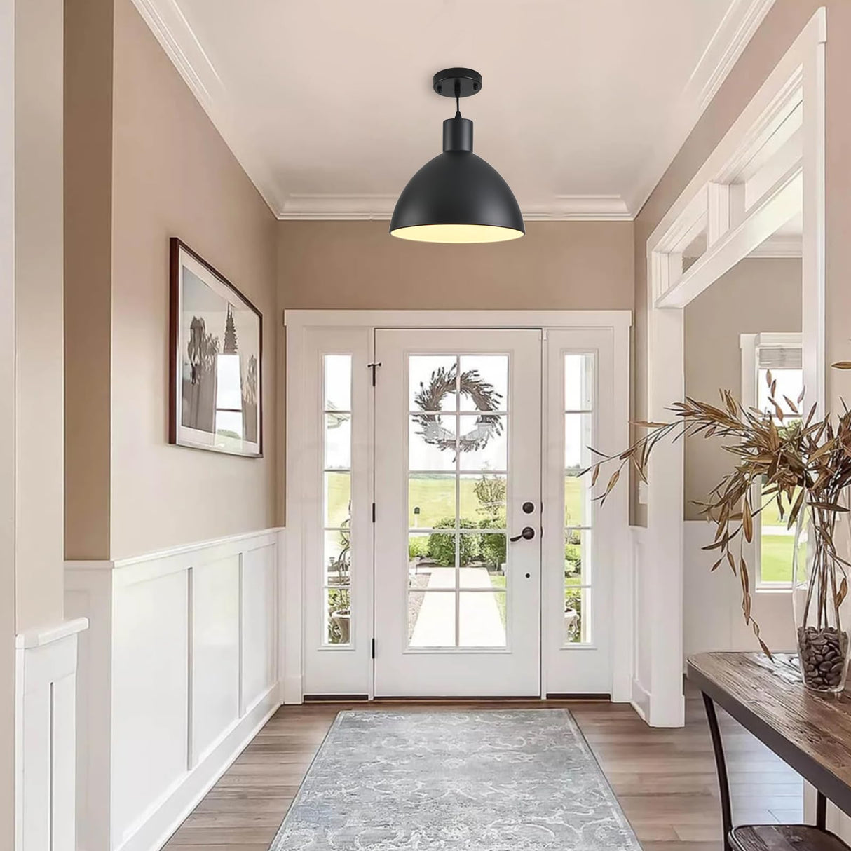 GRUSTRUST 2 Pack Dome Pendant Light, Black Vintage Chandelier Farmhouse 12" Large Pendant Light, Modern Adjustable Hanging Light Fixture,for Kitchen Island,Industrial Dining Room,Coffee Bar GRUSTRUST