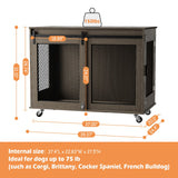 LINLUX 40 Inch Dog Crate Furniture, Wooden Heavy Duty Dog Kennel Indoor, Decorative Dog Cage Table for Large Medium Dogs, with Sliding Doors, Wheels and Flip-top Plate LINLUX