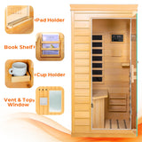 ReeQuo Far Infrared Sauna, Canadian Hemlock Wood Sauna Spa Room for Indoor,850W 110V Low EMF Saunas with Control Panel and Integrated Speakers, Mini Home Sauna Room for One Person (Wood) ReeQuo