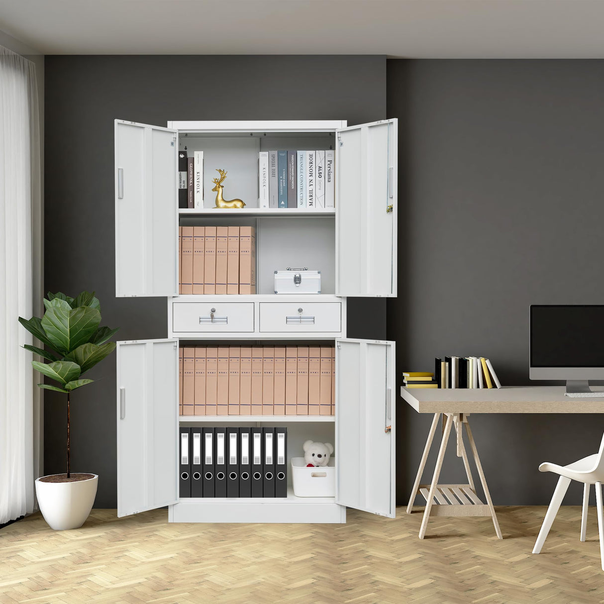 Metal Storage Cabinet，71" Garage Storage Cabinet with 2 Locking Drawer and 4 Adjustable Shelves ，Black Tool Cabinet，Lockable File Steel Cabinet for Home, Office, Gym, School. TaskStorz