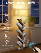 OUTONLIFE 9 Tier Tree Bookshelf with Light, Remote & Timer, Modern Tall Floor Standing Book Shelf, Narrow Wood Bookcase, Small Book Organizer Shelves for Living Room, Bedroom, Office (Rustic Brown) OUTONLIFE