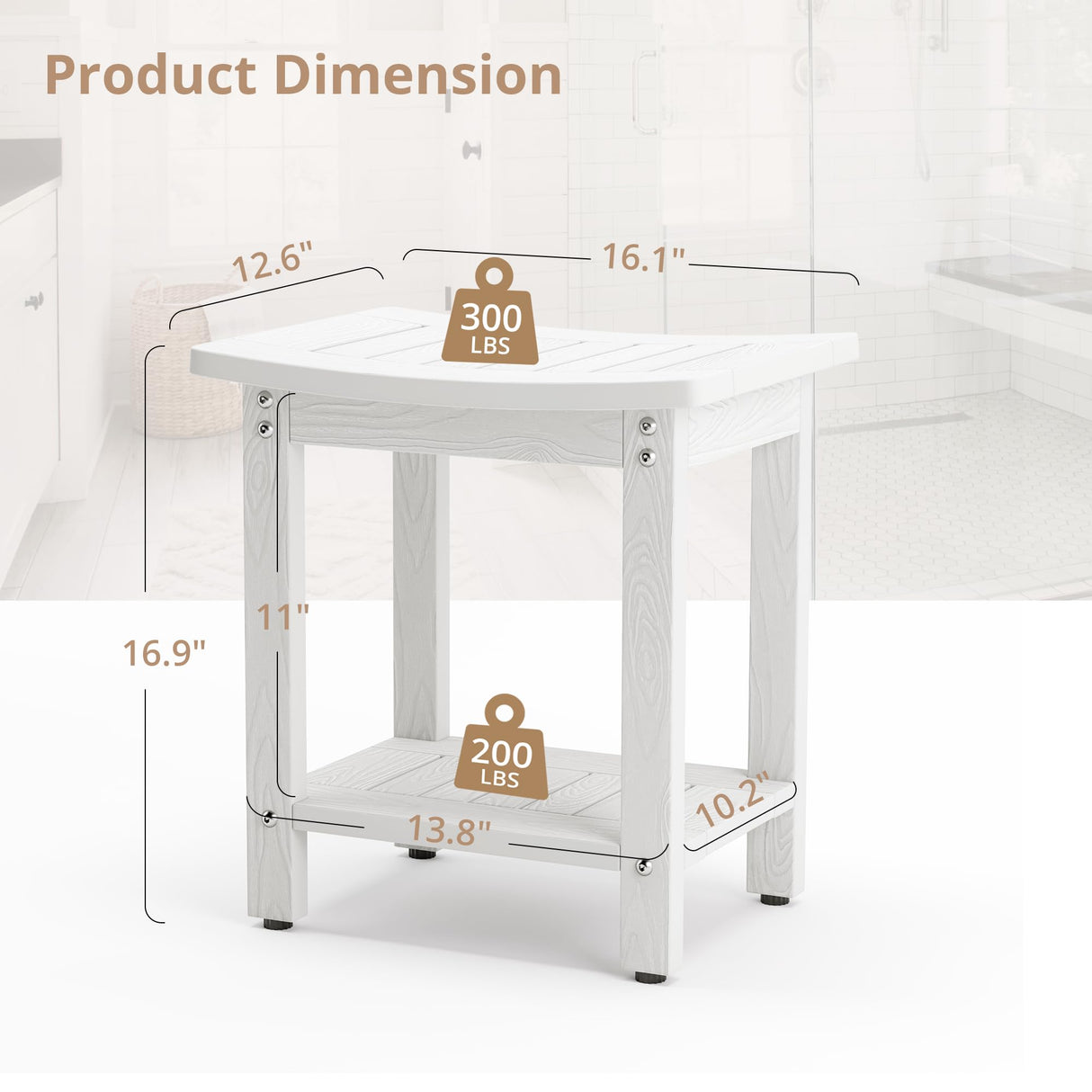 LUE BONA HDPS Shower Bench Seat, Shower Stool for Inside Shower Waterproof, Bath Spa Shower Foot Stool for Shaving Legs with Storage Shelf, Weather Resistant/Non-Slip/Indoor or Outdoor Use, White LUE BONA