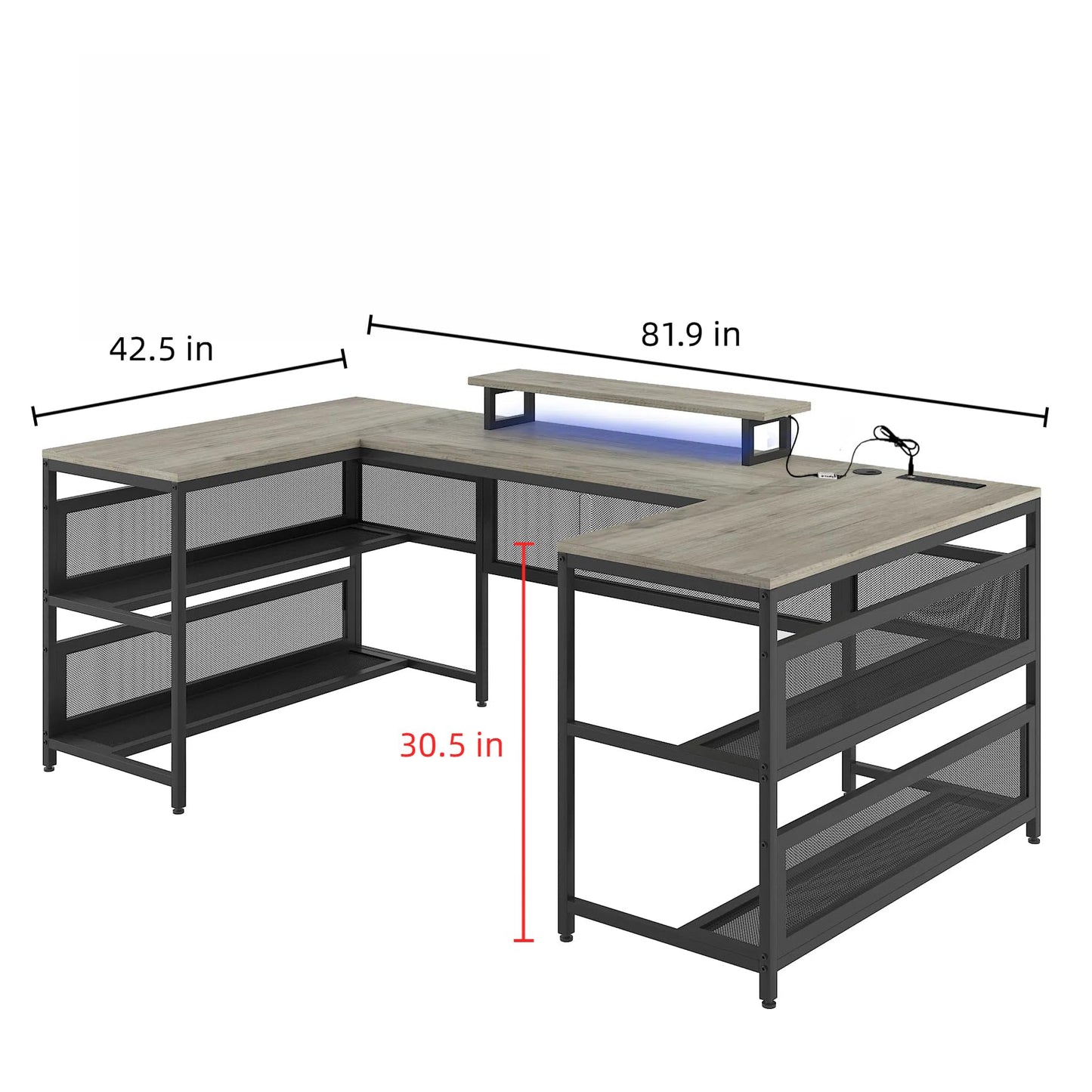 ChicFurnit U-Shaped Computer Home Office Desk, Gray