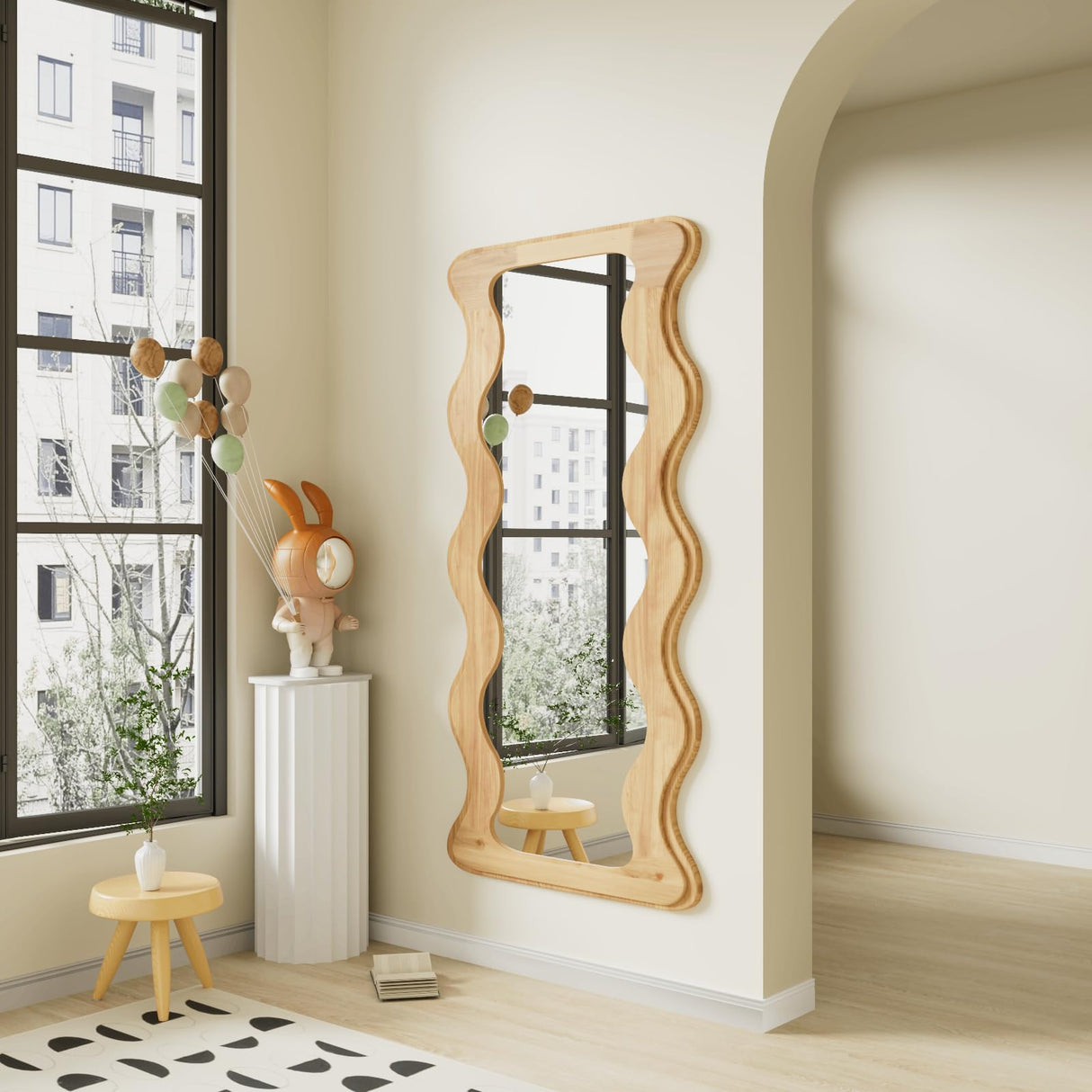osemy 65" x 24" Full Length Mirror Wood Framed Wavy Full Body Mirror Shatter-Proof Mirror Hanging/Leaning Wall Mounted Wooden Mirror for Dressing Bedroom Living Room osemy