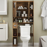 Vabches Over The Toilet Storage Cabinet, Bathroom Shelf Over Toilet with Glass Doors and Adjustable Shelves, Brown Freestanding Home Space Save Toilet Rack, for Restroom, Bathroom, Laundry Vabches
