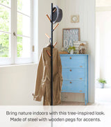 Yamazaki Home Plain Freestanding Coat Hanger Rack With Wooden Hooks, Space Saving, 70" - Steel YAMAZAKI