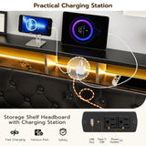 IKIFLY Queen Bed Frame with 4 Drawers, Storage Headboard, LED Lights & Charging Station in Black IKIFLY